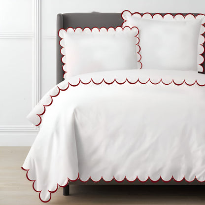 Allena 400TC Cotton Scallop Embroidery Sateen Solid Duvet Cover Set