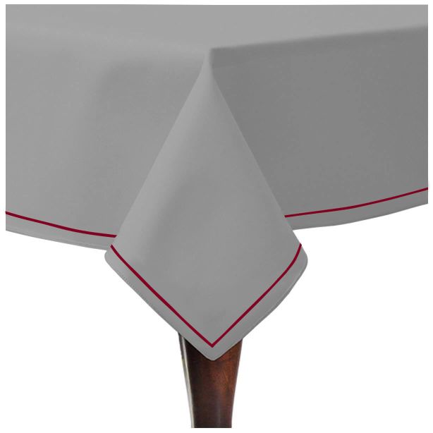 Single Embroidery Border Sateen Cotton Solid Table Cloth - Light Grey