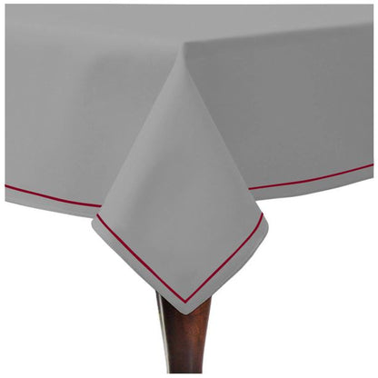 Single Embroidery Border Sateen Cotton Solid Table Cloth - Light Grey