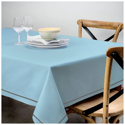 Single Embroidery Border Sateen Cotton Solid Table Cloth - Light Blue