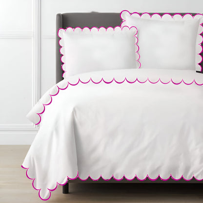 Allena 400TC Cotton Scallop Embroidery Sateen Solid Duvet Cover Set