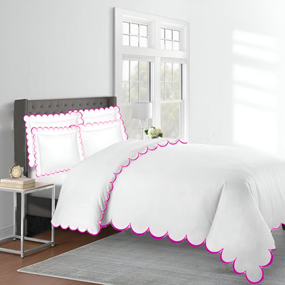 Allena 400TC Cotton Scallop Embroidery Sateen Solid Duvet Cover Set