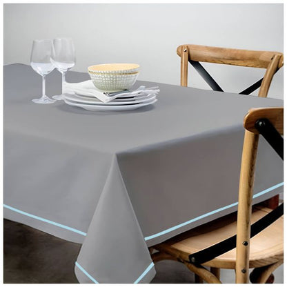 Single Embroidery Border Sateen Cotton Solid Table Cloth - Light Grey