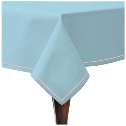 Single Embroidery Border Sateen Cotton Solid Table Cloth - Light Blue