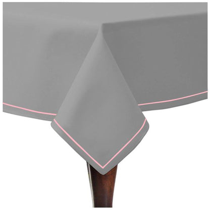 Single Embroidery Border Sateen Cotton Solid Table Cloth - Light Grey