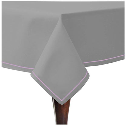 Single Embroidery Border Sateen Cotton Solid Table Cloth - Light Grey