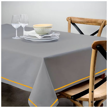 Single Embroidery Border Sateen Cotton Solid Table Cloth - Light Grey
