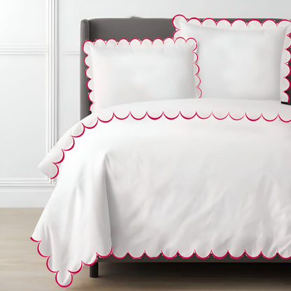 Allena 400TC Cotton Scallop Embroidery Sateen Solid Duvet Cover Set