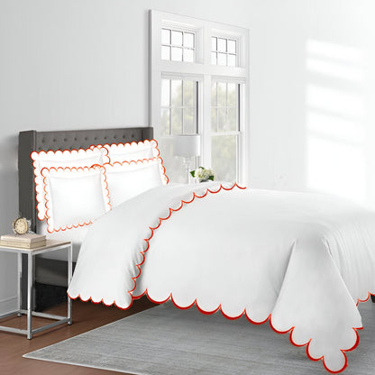 Allena 400TC Cotton Scallop Embroidery Sateen Solid Duvet Cover Set