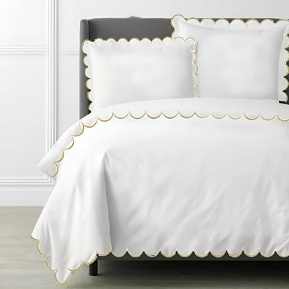 Allena 400TC Cotton Scallop Embroidery Sateen Solid Duvet Cover Set