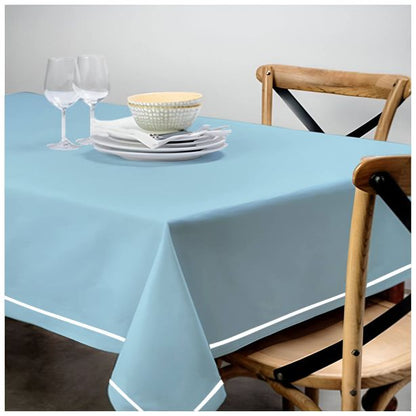 Single Embroidery Border Sateen Cotton Solid Table Cloth - Light Blue